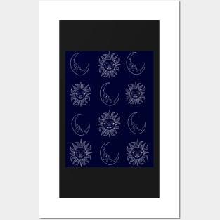 Silver sun and moon print Posters and Art